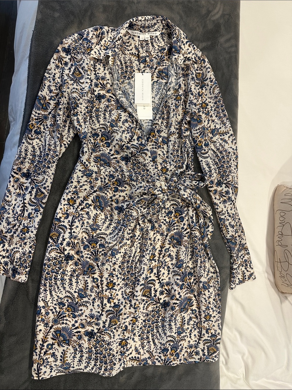 Veronica Beard Blue, White & Gold Floral Wrap Dress